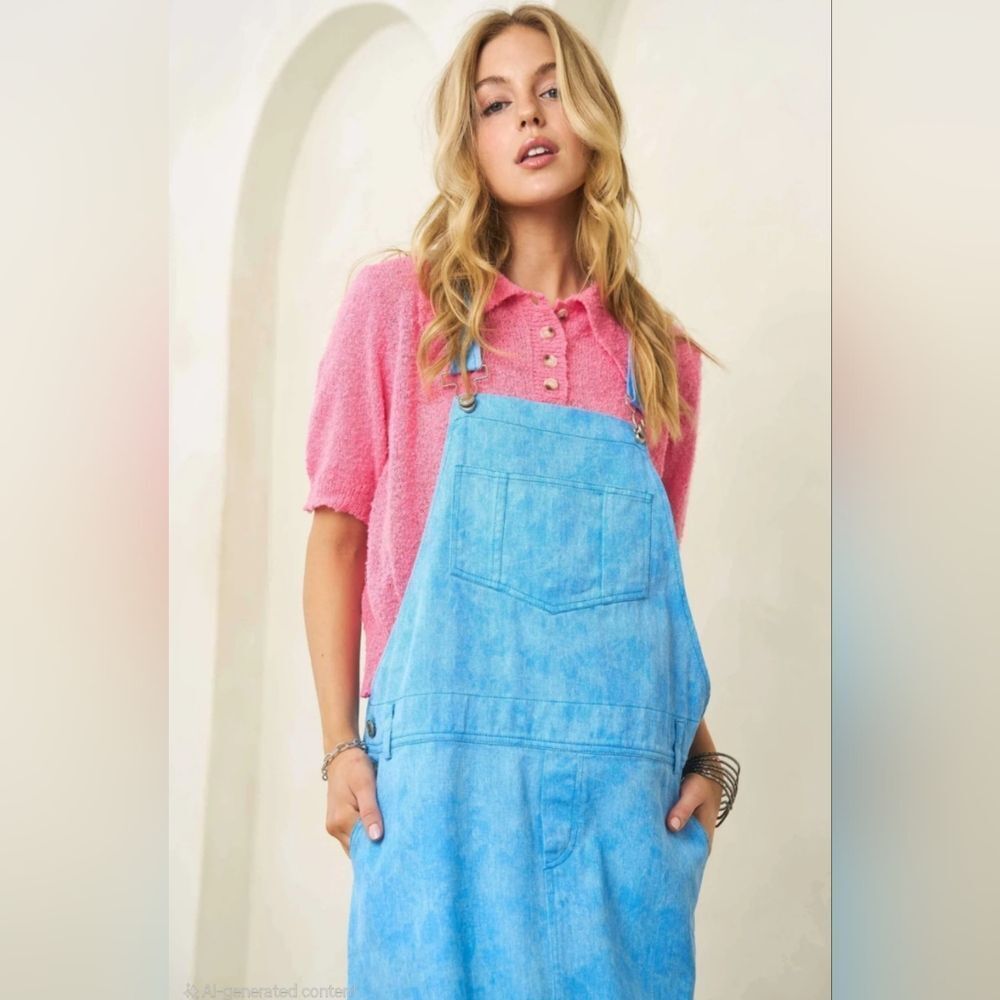DAVI&DANI Boho Bib Overall Mini Dress Coastal Cowgirl Western New Size Large - Picture 2 of 11